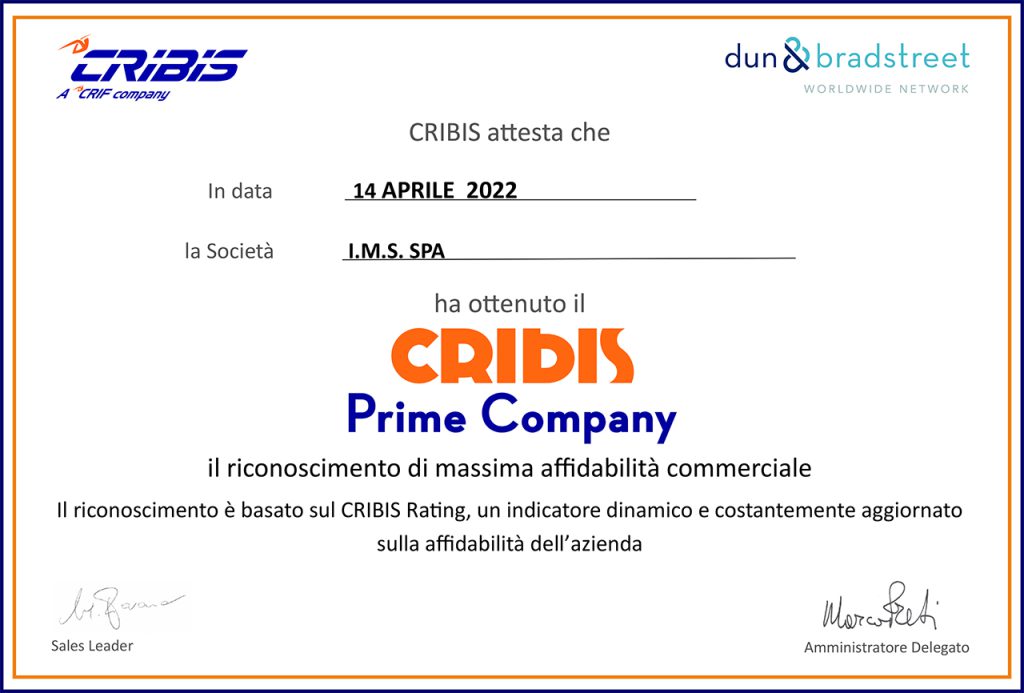 CRIBIS recognition certificate for maximum commercial reliability