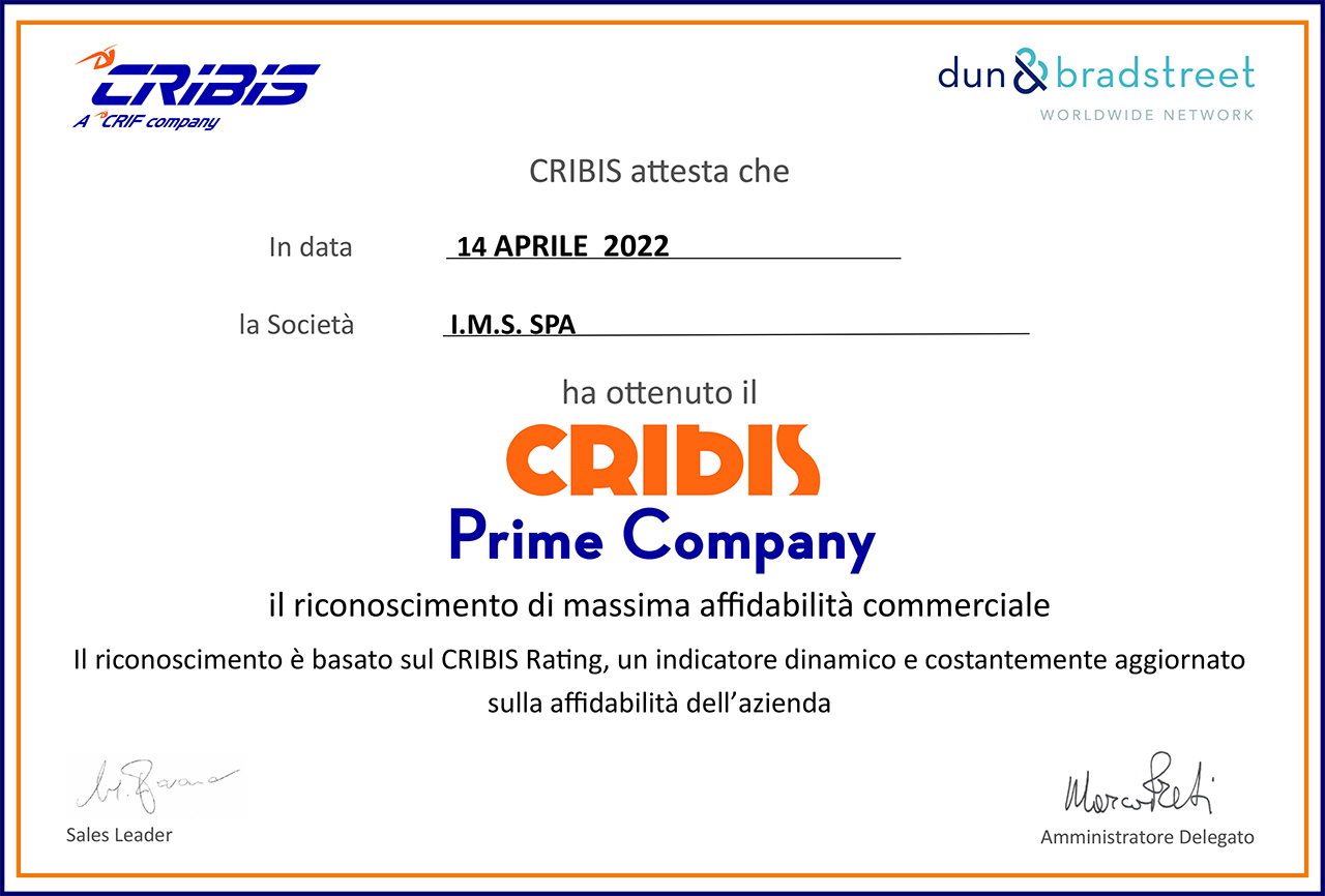 CRIBIS recognition certificate for maximum commercial reliability